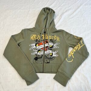 Ed hardy army green cropped zip up women Small